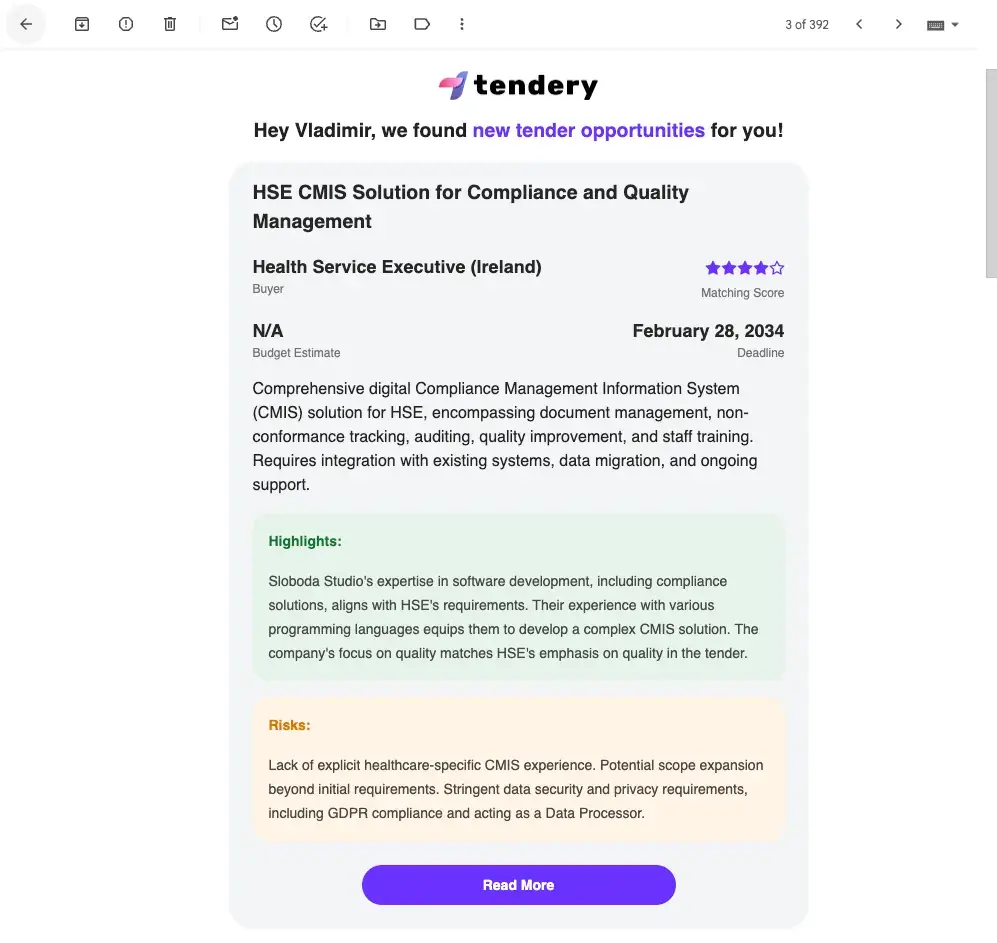 Tailored Tender Recommendations