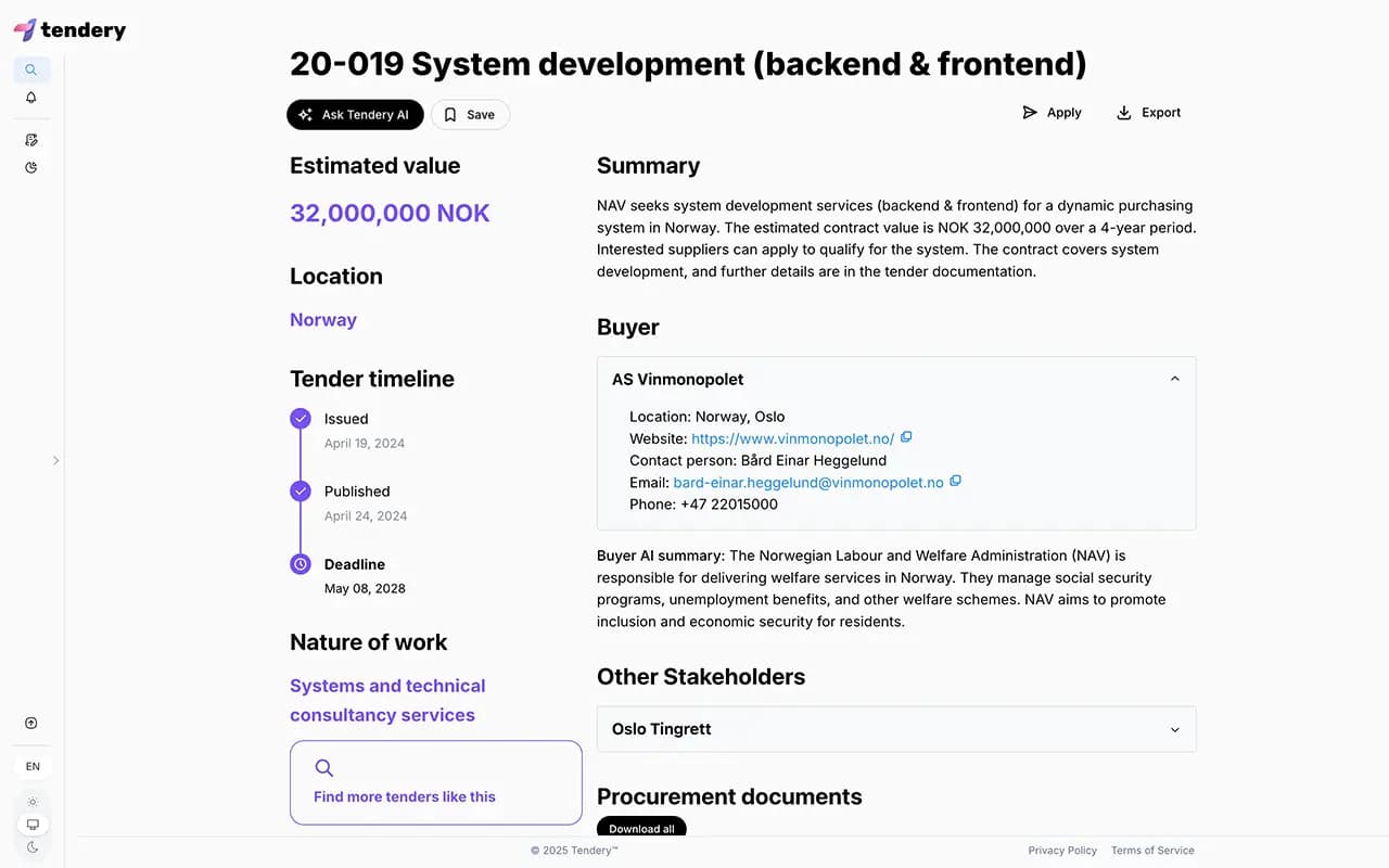 Comprehensive Tender Management and Full Documentation Access