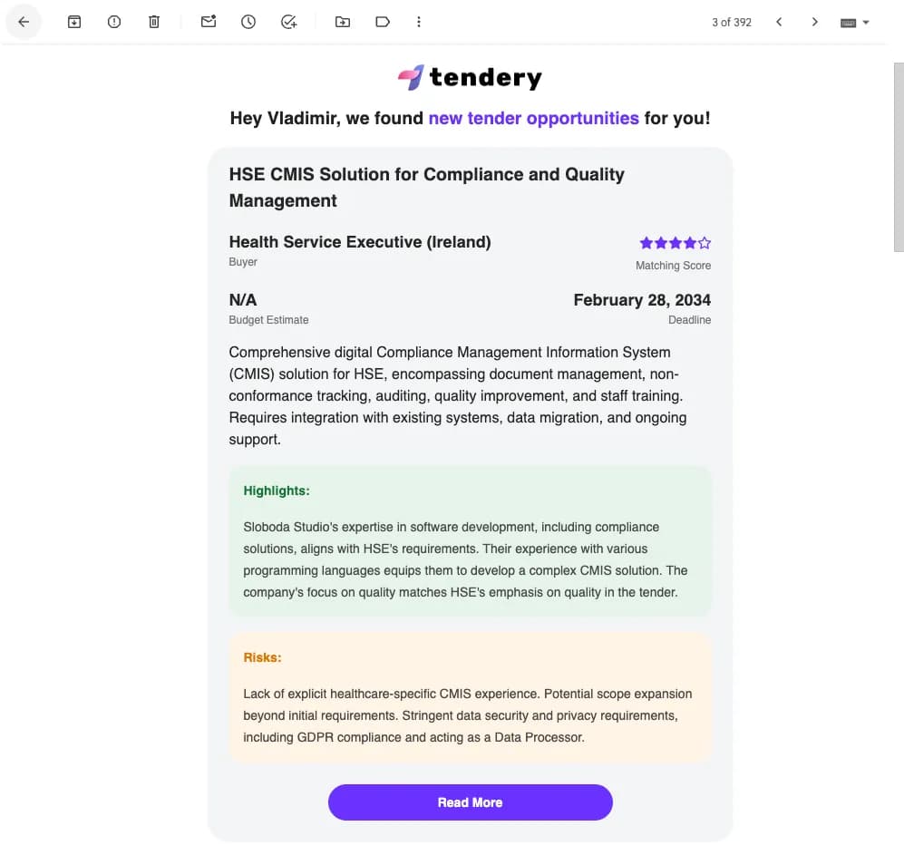 Tailored Tender Recommendations